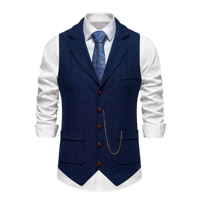 Men's Herringbone Vest – Notch Lapel, Chain Detail full outfit view