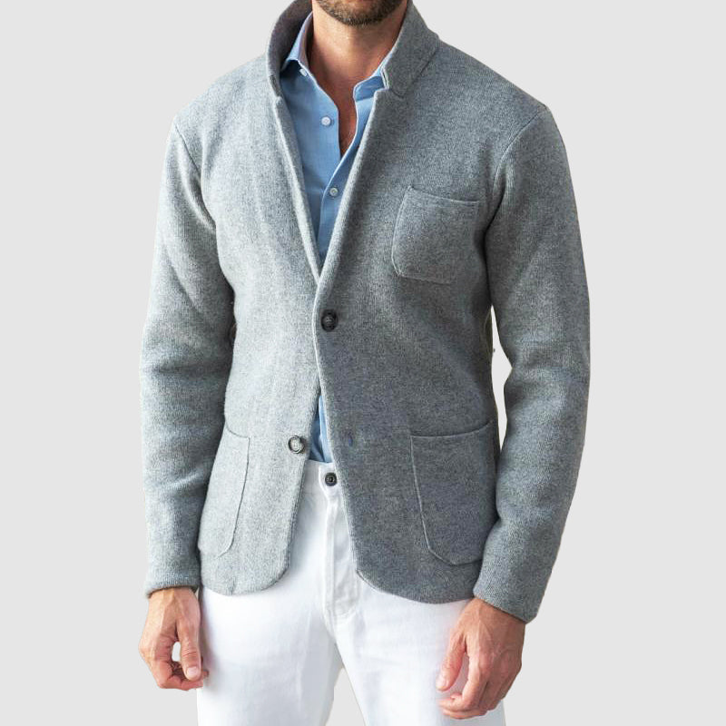 Men's Knit Blazer Jacket – Notch Lapel, Patch Pockets front view