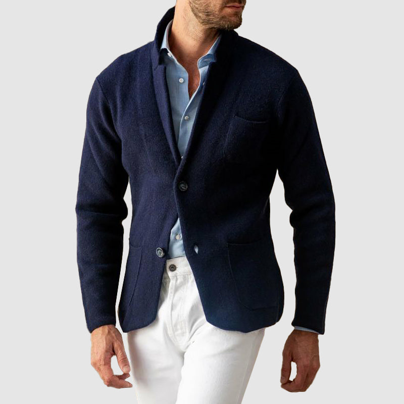 Men's Knit Blazer Jacket – Notch Lapel, Patch Pockets side view