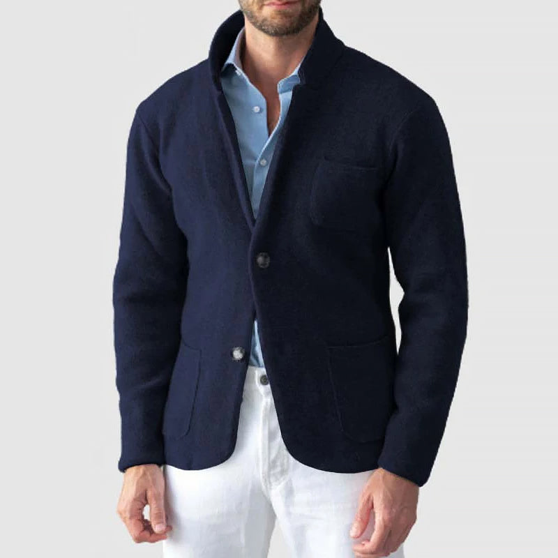 Men's Knit Blazer Jacket – Notch Lapel, Patch Pockets pocket detail