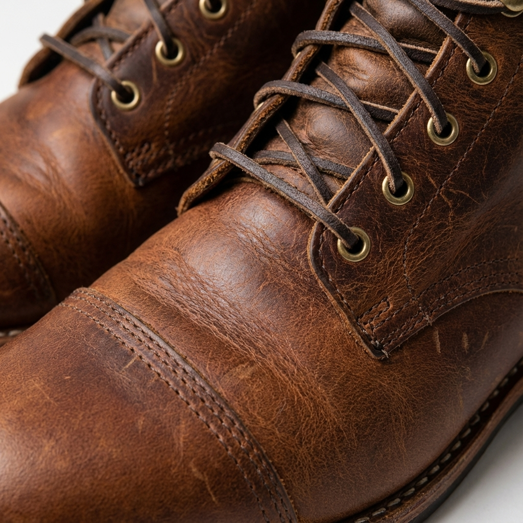 Men's Lace-Up Ankle Boots – Cap Toe, Distressed Finish, Block Heel