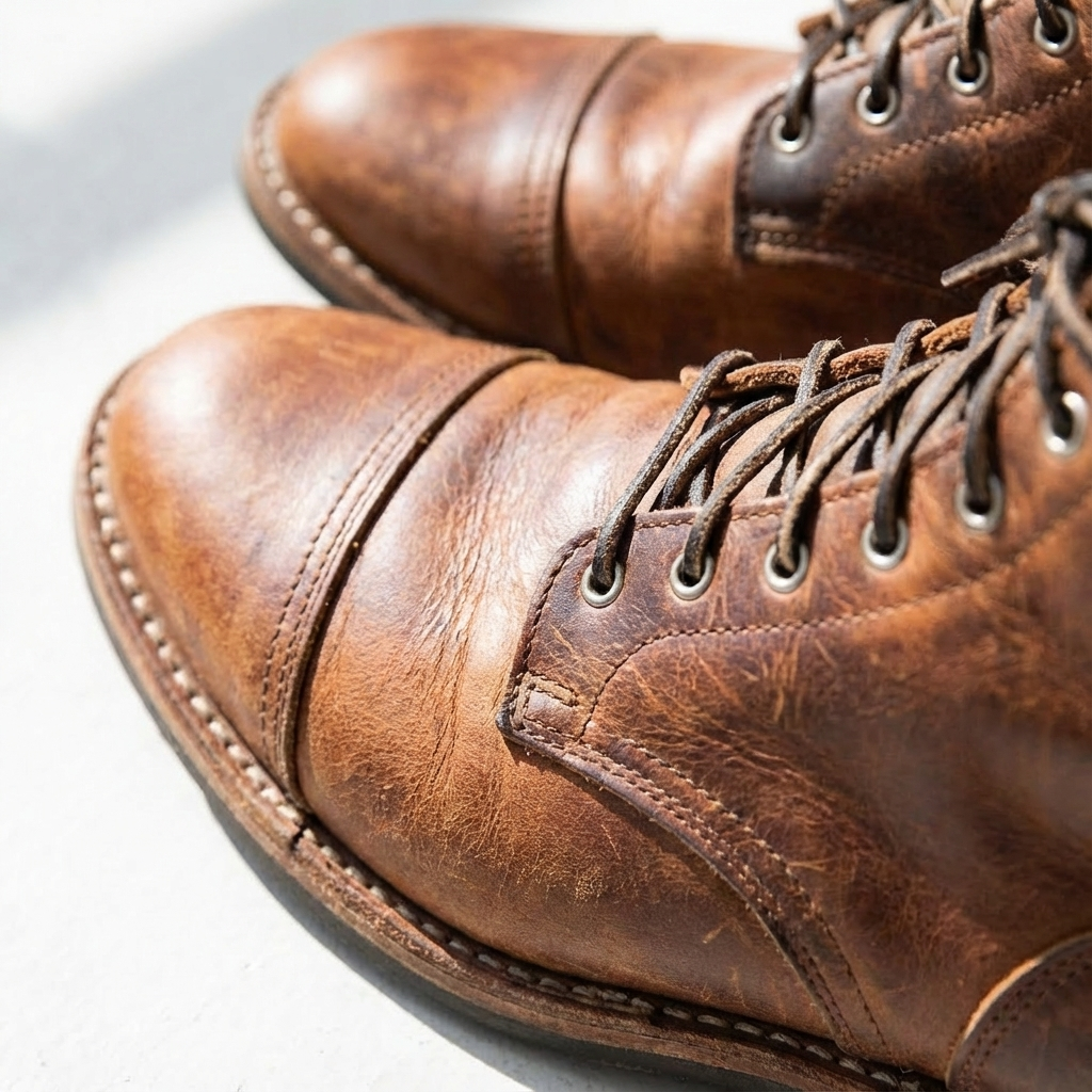 Men's Lace-Up Ankle Boots – Cap Toe, Distressed Finish, Block Heel
