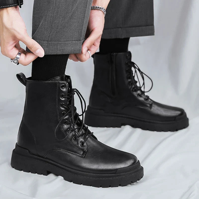 Men's Combat Ankle Boots – Lace-Up, Side Zip, Lug Sole