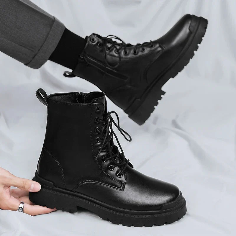 Men's Combat Ankle Boots – Lace-Up, Side Zip, Lug Sole