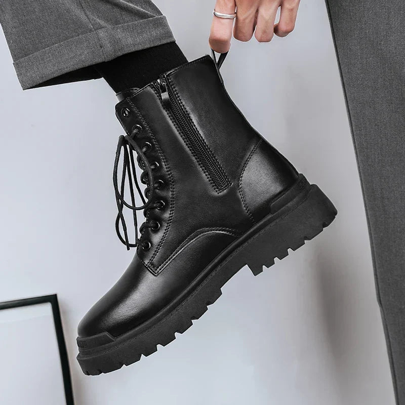 Men's Combat Ankle Boots – Lace-Up, Side Zip, Lug Sole