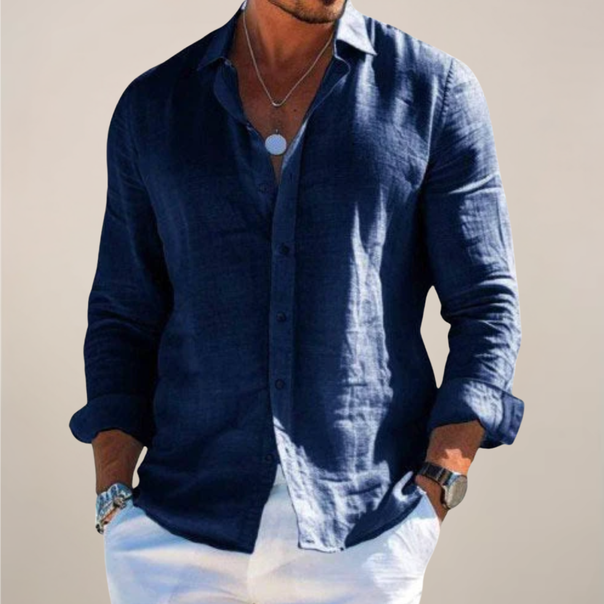 Men's Long Sleeve Shirt – Classic Collar, Button-Front back view
