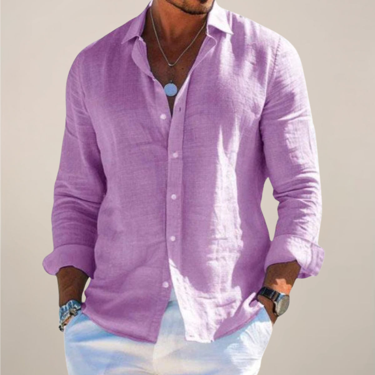 Men's Long Sleeve Shirt – Classic Collar, Button-Front chest pocket detail
