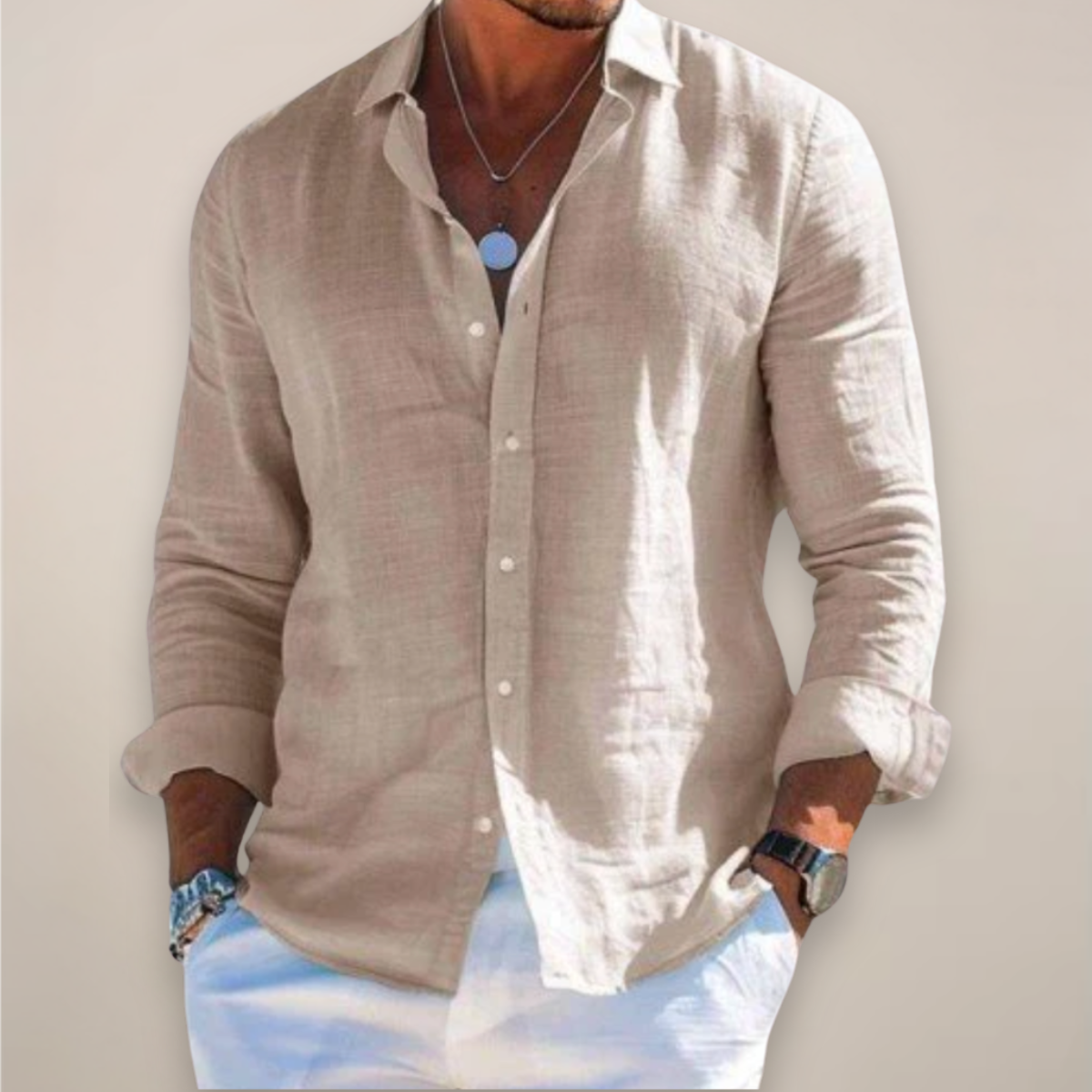 Men's Long Sleeve Shirt – Classic Collar, Button-Front full look