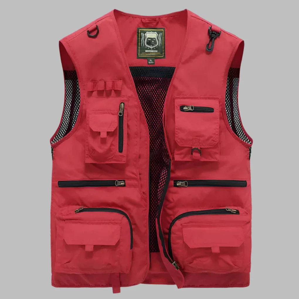 Men's Multi-Pocket Utility Vest – V-Neck, Full-Zip Front pocket detail