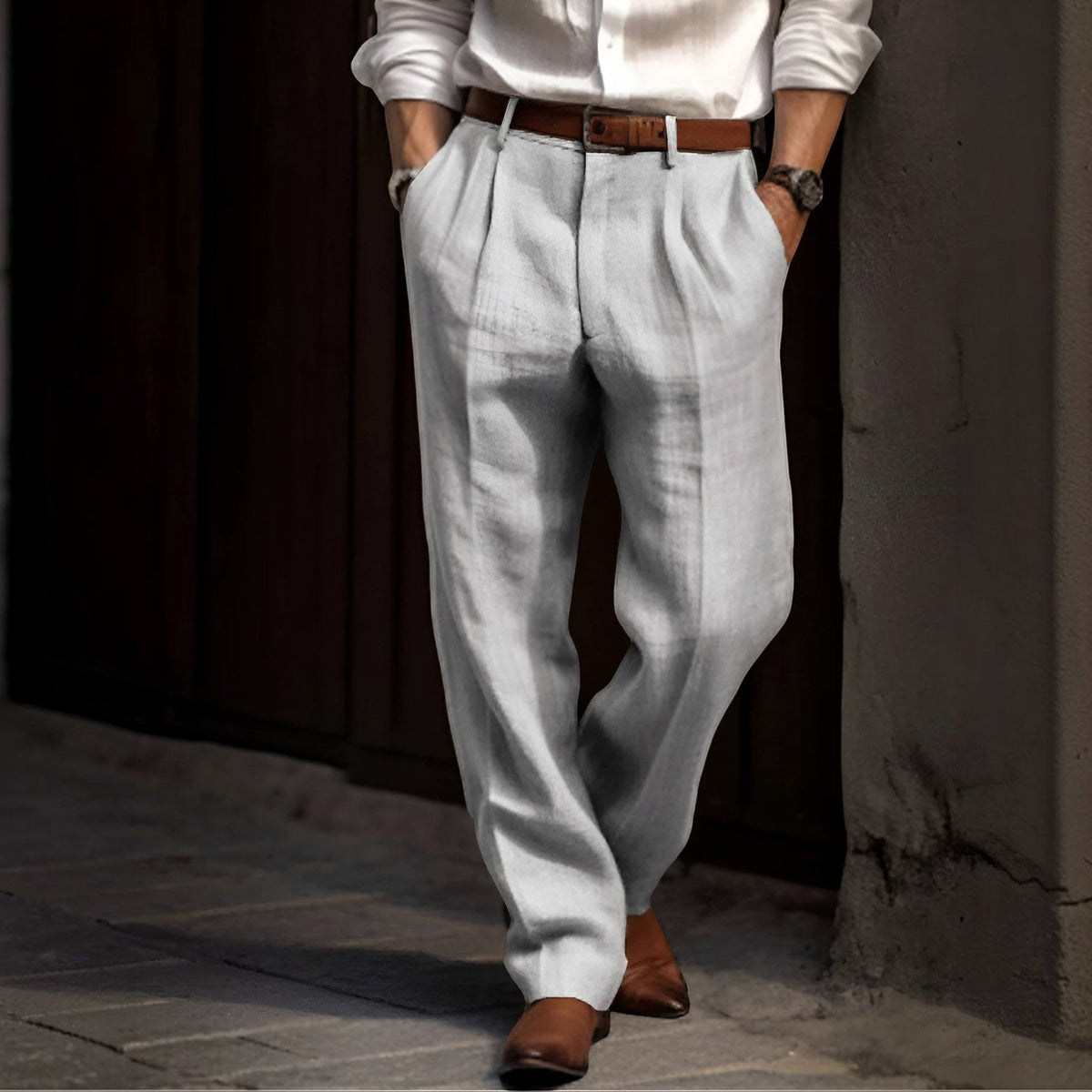 Men's Pleated Trousers – Elasticated Waist, Reinforced Seams side view
