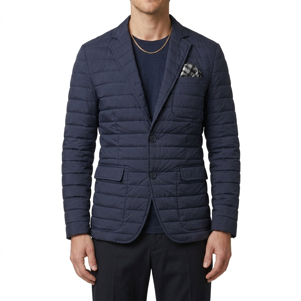 Men's Quilted Blazer Jacket – Notch Lapel, Two-Button Front front view