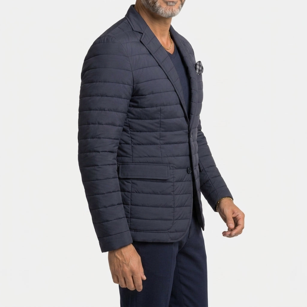 Men's Quilted Blazer Jacket – Notch Lapel, Two-Button Front pocket detail