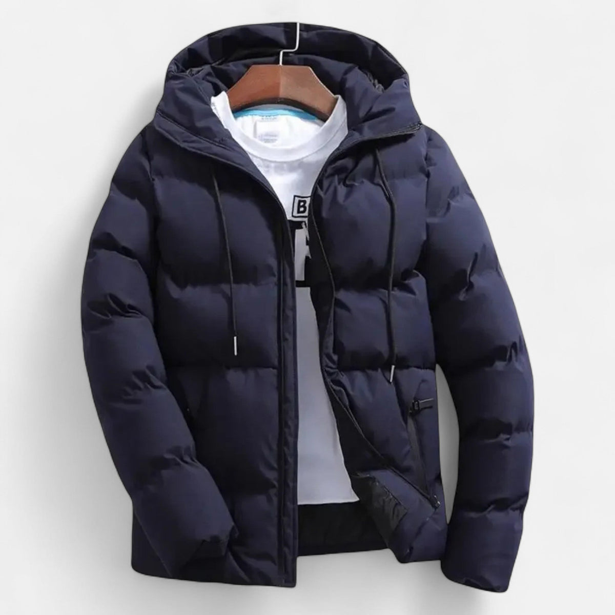 Men's Quilted Puffer Jacket – Hooded, High Funnel Neck