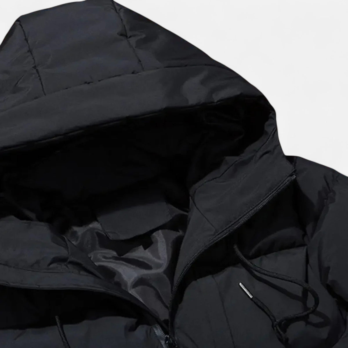 Men's Quilted Puffer Jacket – Hooded, High Funnel Neck