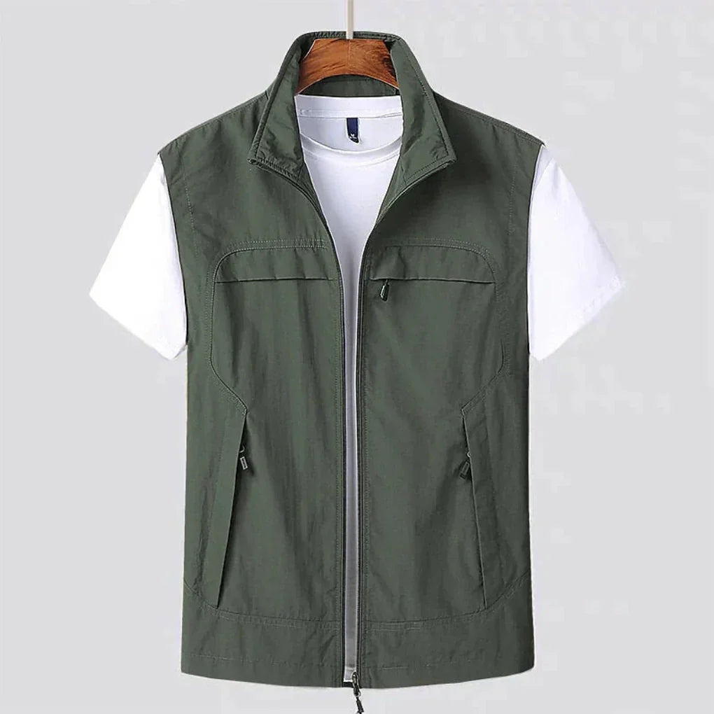 Men's Sleeveless Vest Jacket – Stand Collar, Full Zip