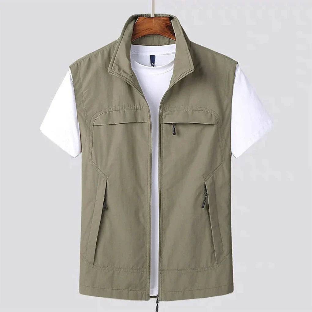 Men's Sleeveless Vest Jacket – Stand Collar, Full Zip