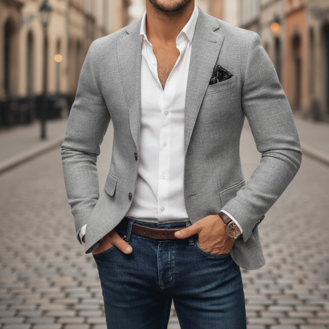 Men's Slim-Fit Structured Blazer – Single-Button, Notch Lapel front view