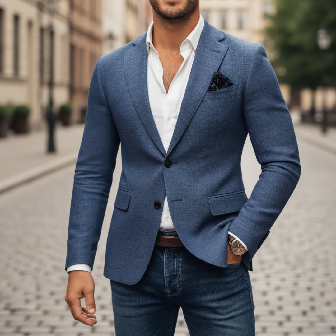 Men's Slim-Fit Structured Blazer – Single-Button, Notch Lapel full-length view