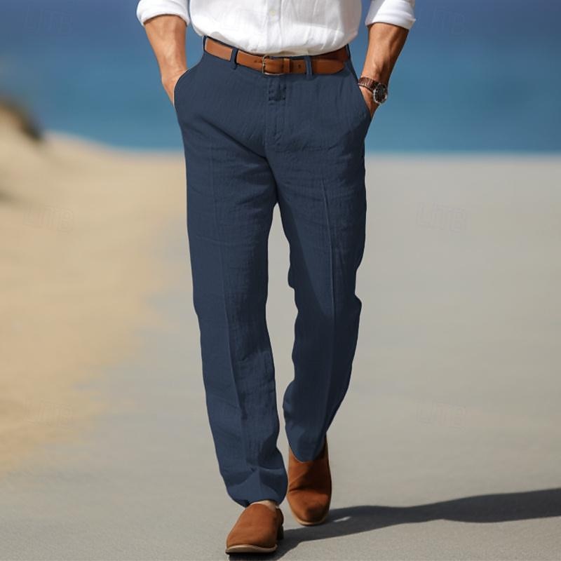 Men's Straight-Leg Pants – Belt Loops, Classic Waist hem detail