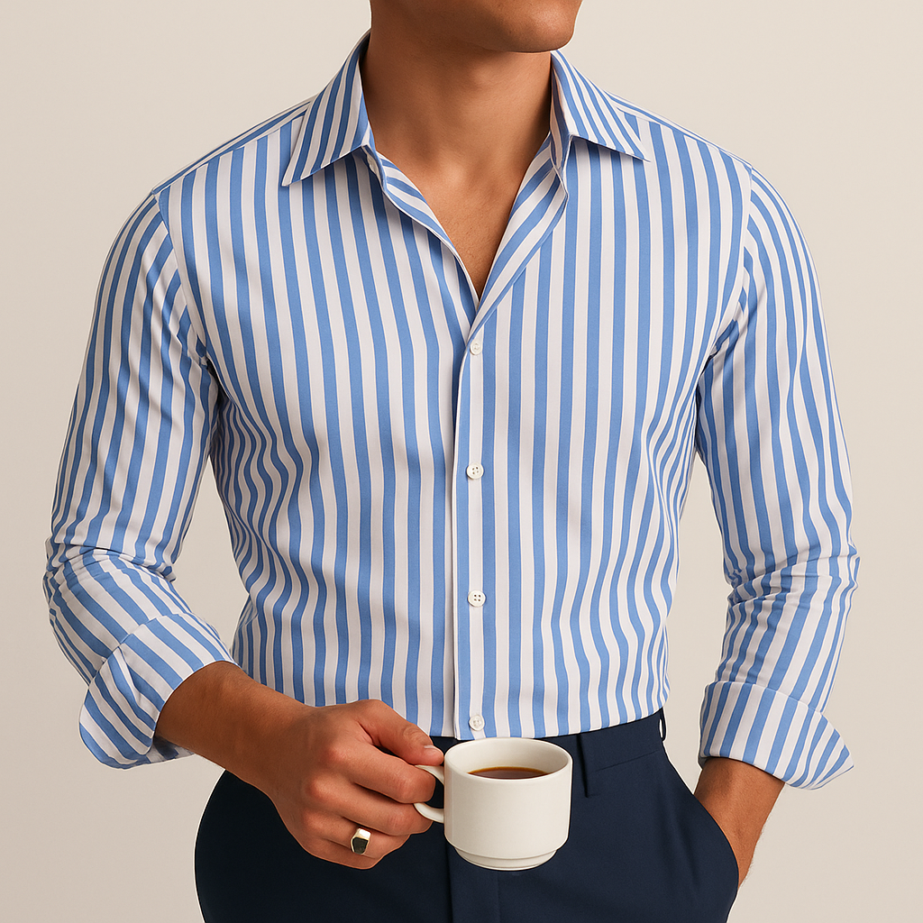 Men's Striped Polo Shirt – Ribbed Collar, Short Sleeve front view