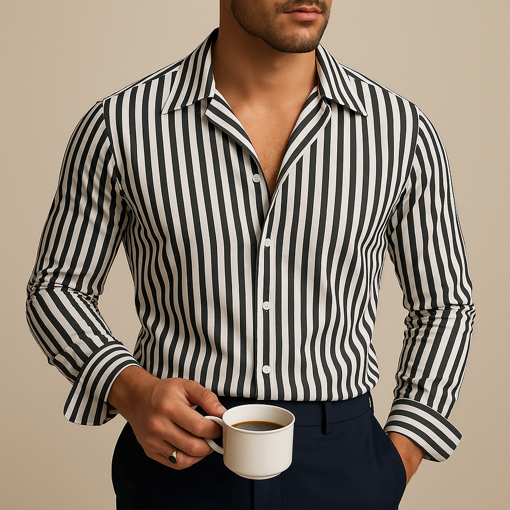 Men's Striped Polo Shirt – Ribbed Collar, Short Sleeve collar and placket detail
