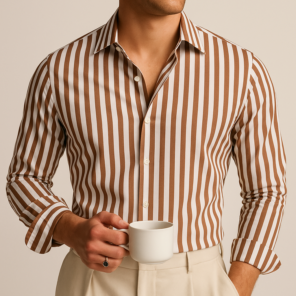 Men's Striped Polo Shirt – Ribbed Collar, Short Sleeve back view