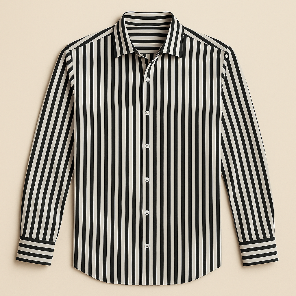 Men's Striped Polo Shirt – Ribbed Collar, Short Sleeve full length view