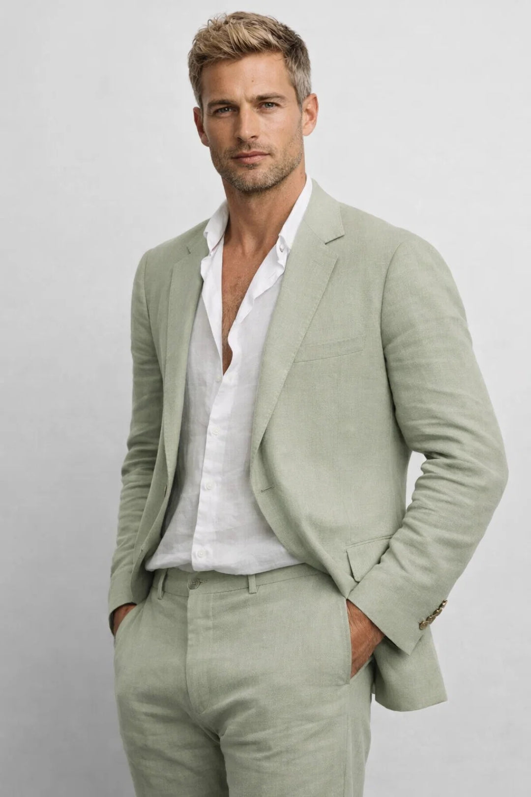 Men's Tailored 2-piece suit set – Notch Lapel Blazer, Straight Trousers