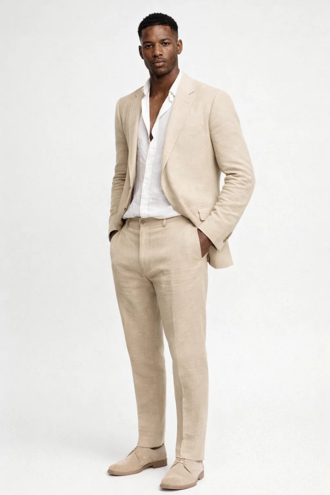 Men's suit trousers with flat front and straight leg