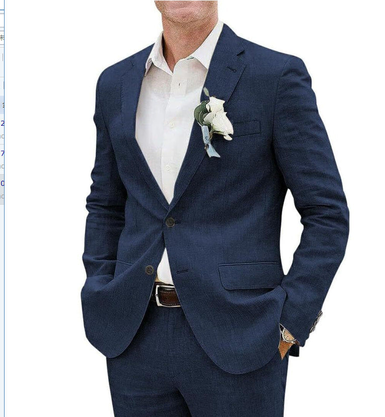 Men's suit set side view showing structured shoulders