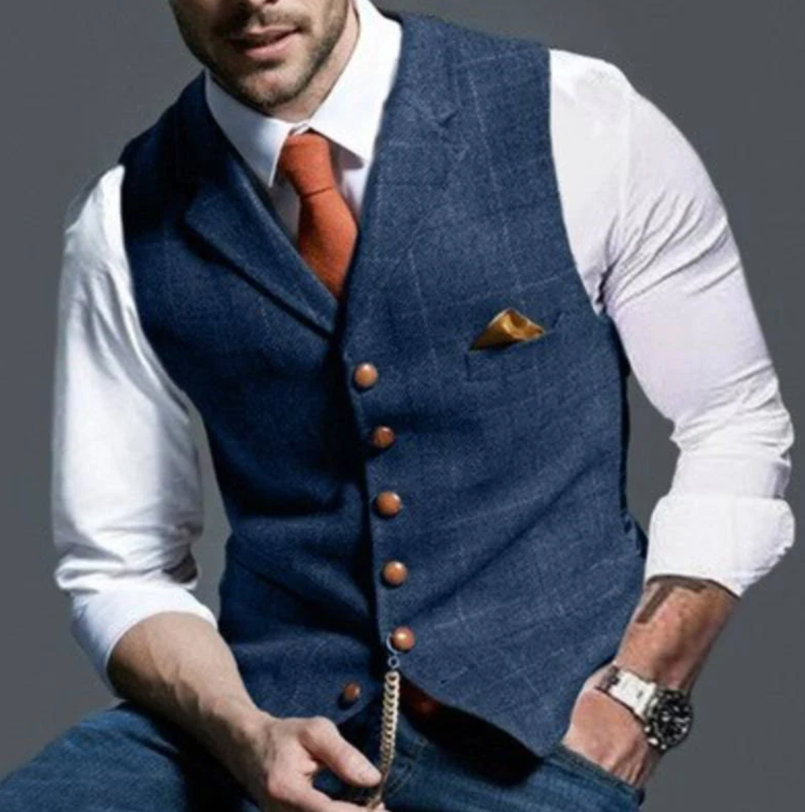 Men's Tailored Waistcoat Vest – V-Neck, Button Front side view