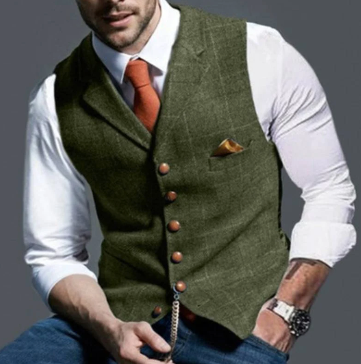 Men's Tailored Waistcoat Vest – V-Neck, Button Front welt pocket detail