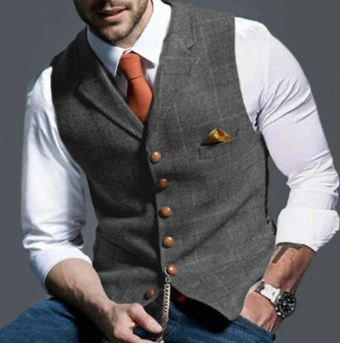 Men's Tailored Waistcoat Vest – V-Neck, Button Front hem detail