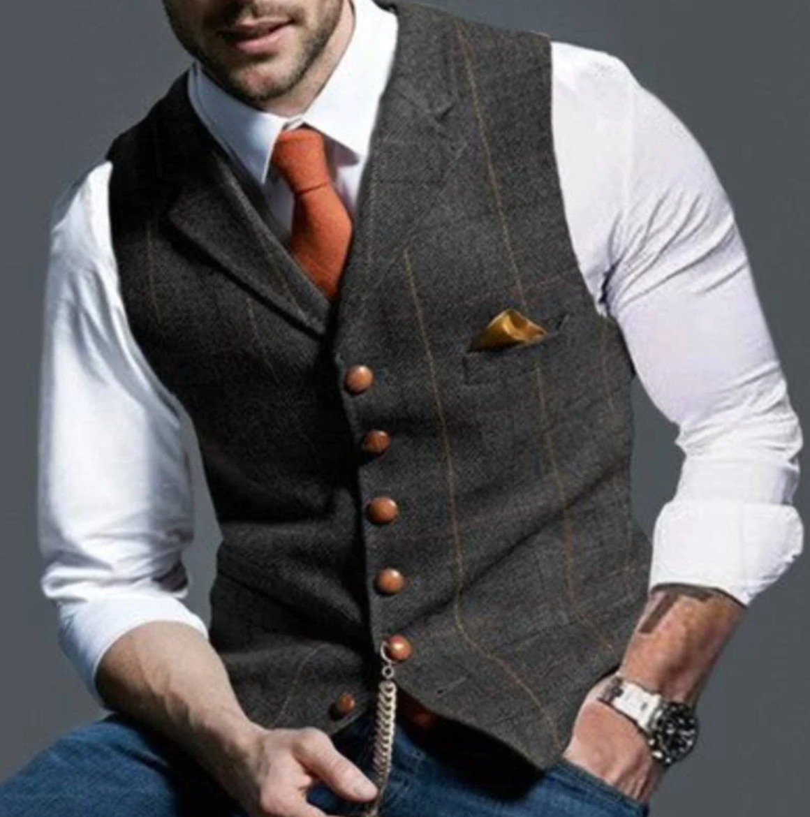 Men's Tailored Waistcoat Vest – V-Neck, Button Front full length