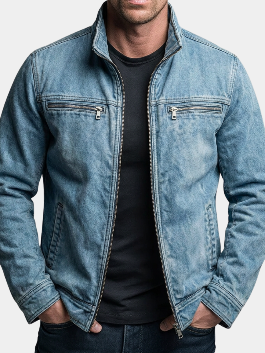 Men's Washed Utility Jackets – Full Zip, Stand Collar front view