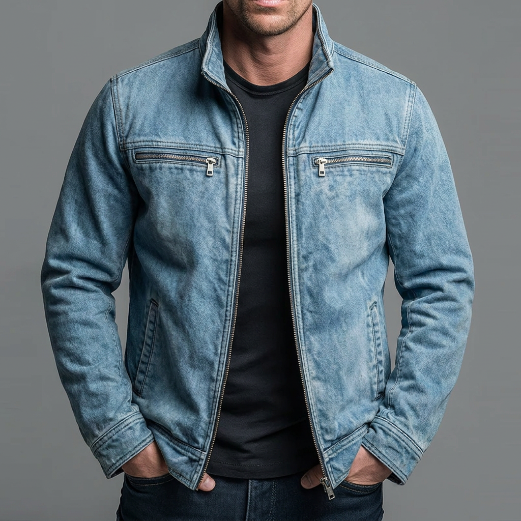 Men's Washed Utility Jackets – Full Zip, Stand Collar side view