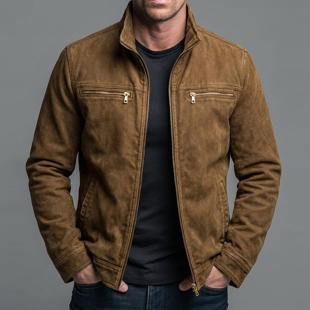 Men's Washed Utility Jackets – Full Zip, Stand Collar back view