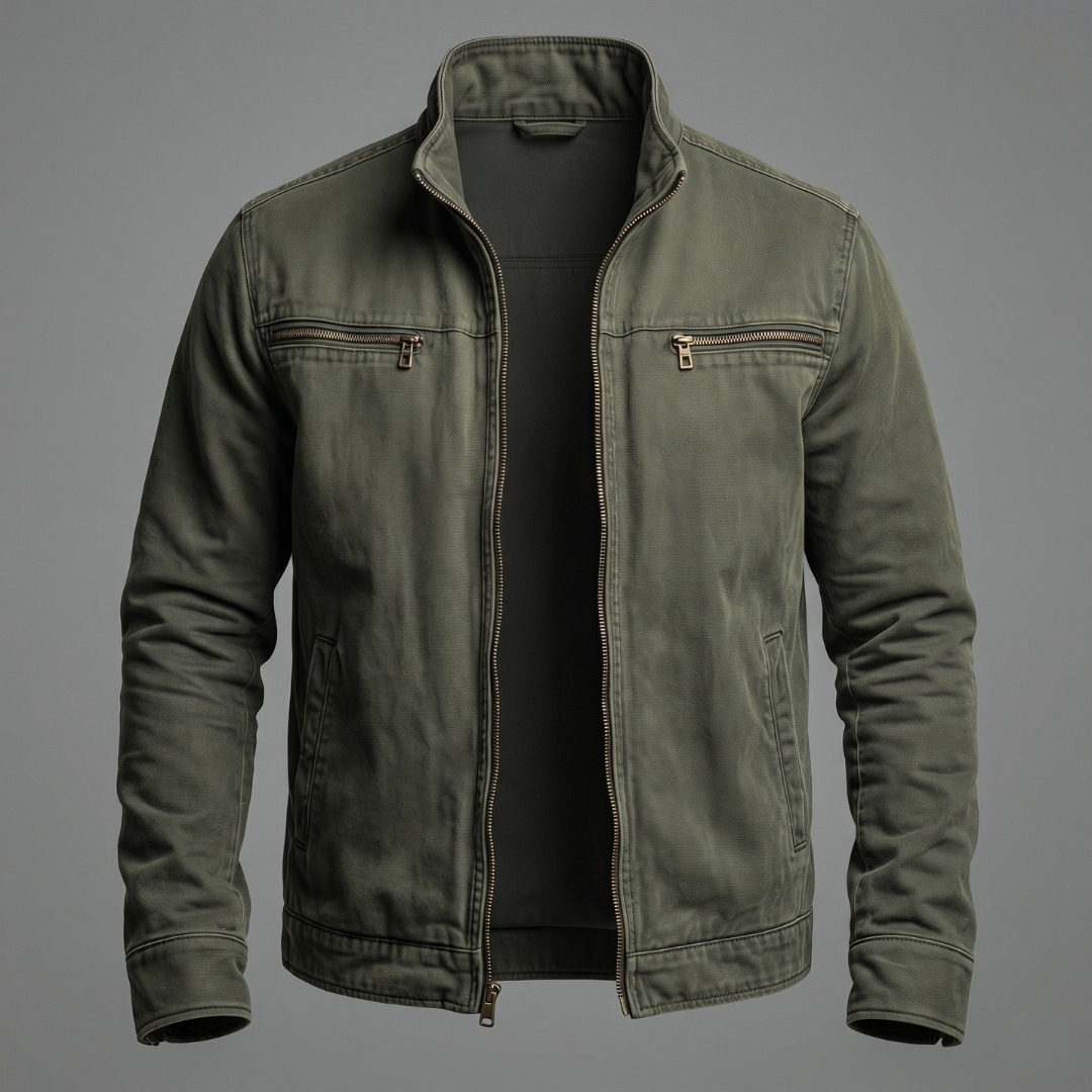 Men's Washed Utility Jackets – Full Zip, Stand Collar zip detail