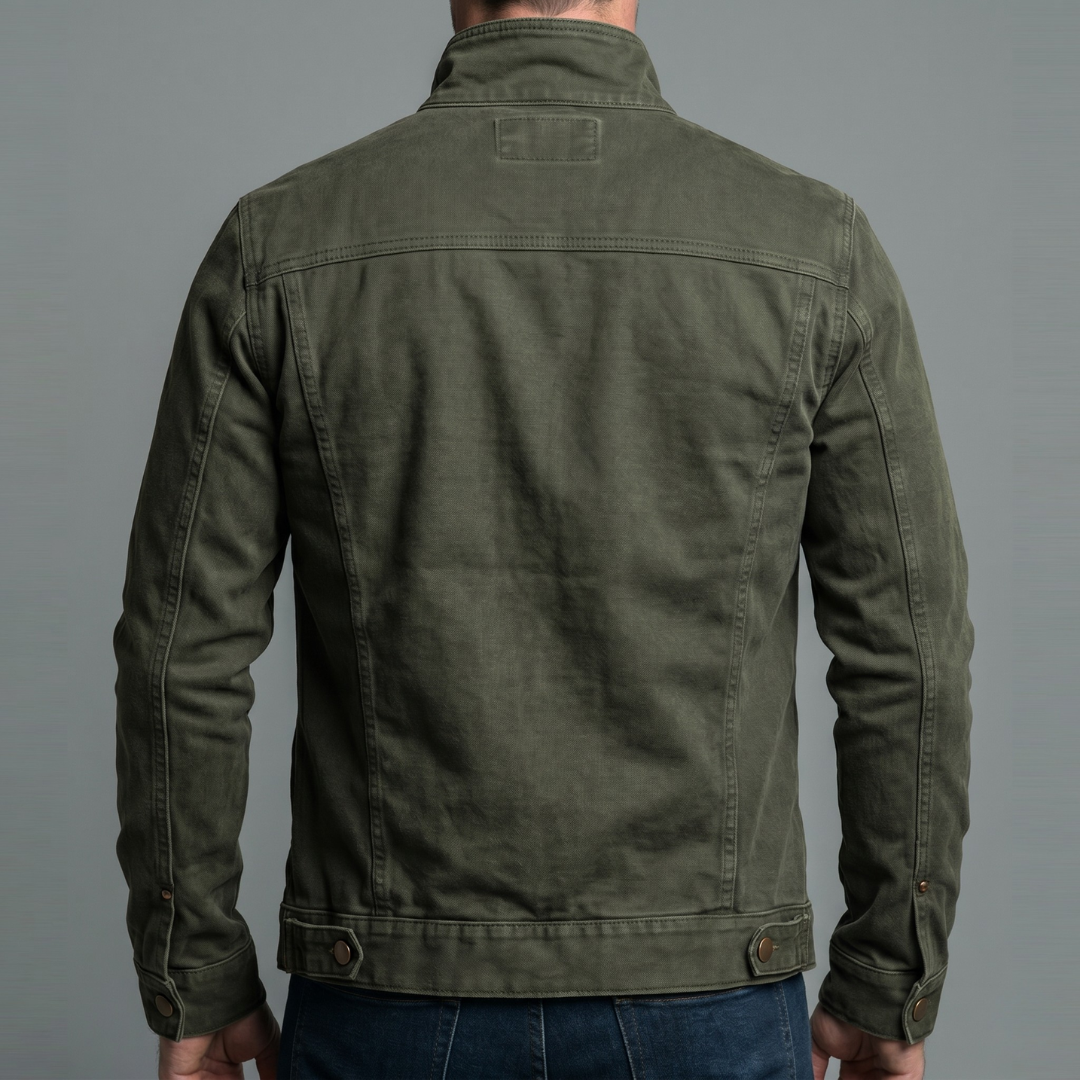 Men's Washed Utility Jackets – Full Zip, Stand Collar sleeve detail