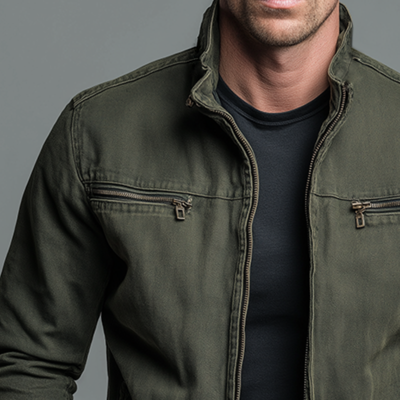 Men's Washed Utility Jackets – Full Zip, Stand Collar full length view
