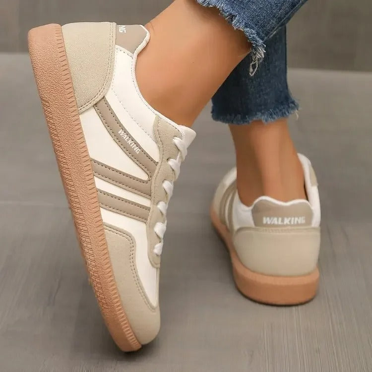 Women's Low-Top Lace-Up Sneakers – Round Toe, Heel Patch