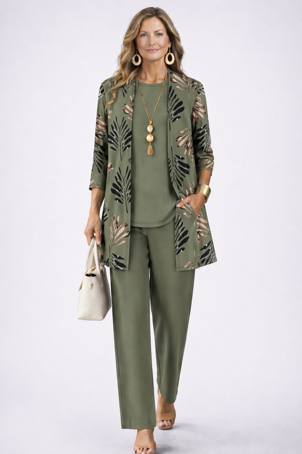 Open-front draped cardigan front view