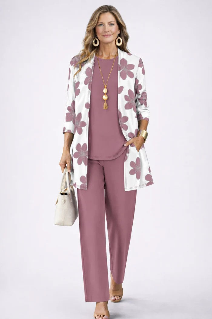 Women's 3-Piece Trouser Set cardigan drape