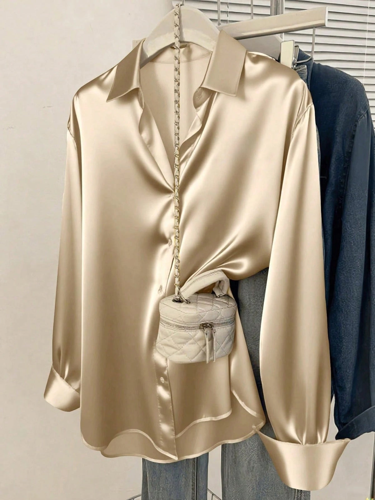 Women's Button-Down Blouse – Point Collar, Long Sleeves full length