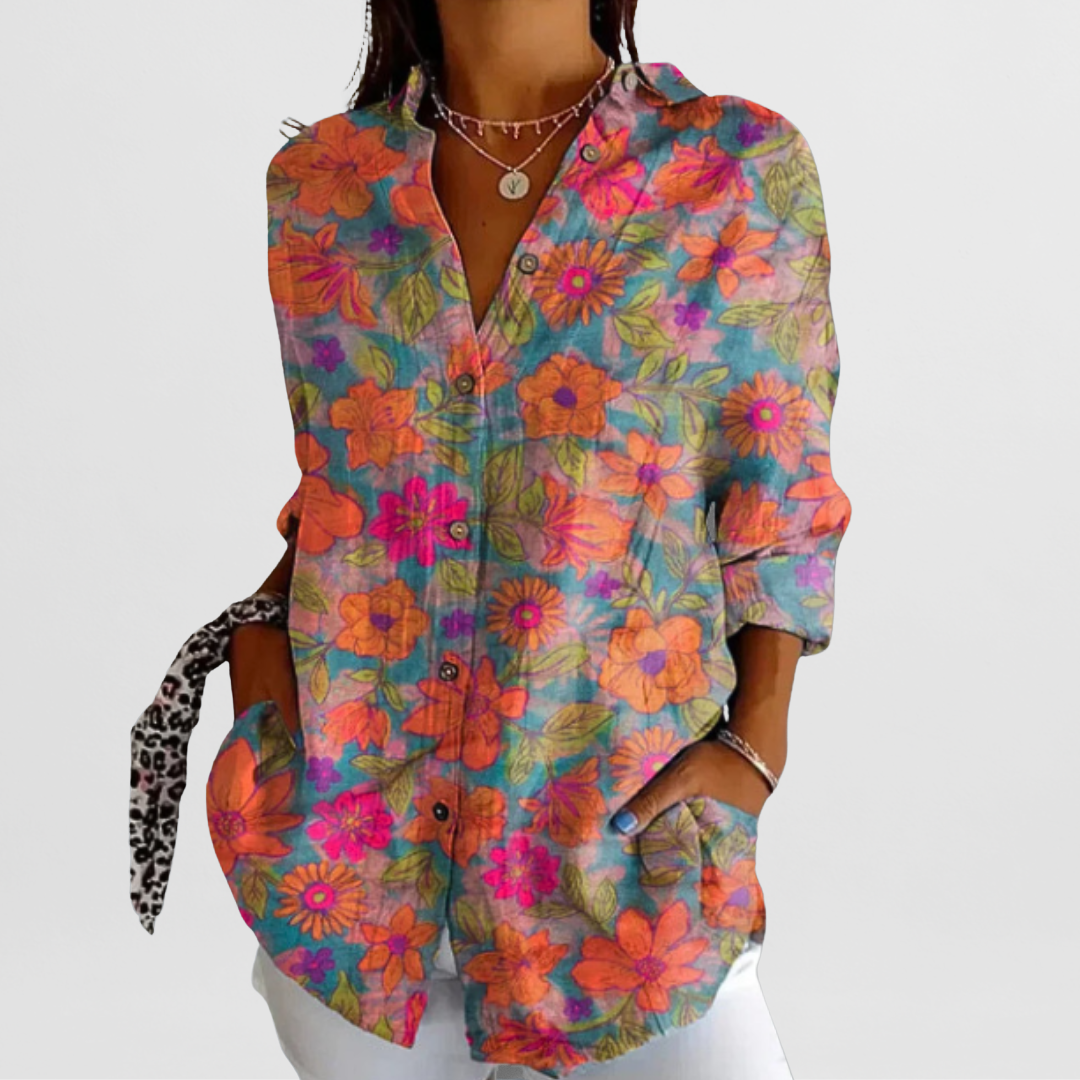Women's Button-Up Blouse – Point Collar, Long Sleeves cuff detail