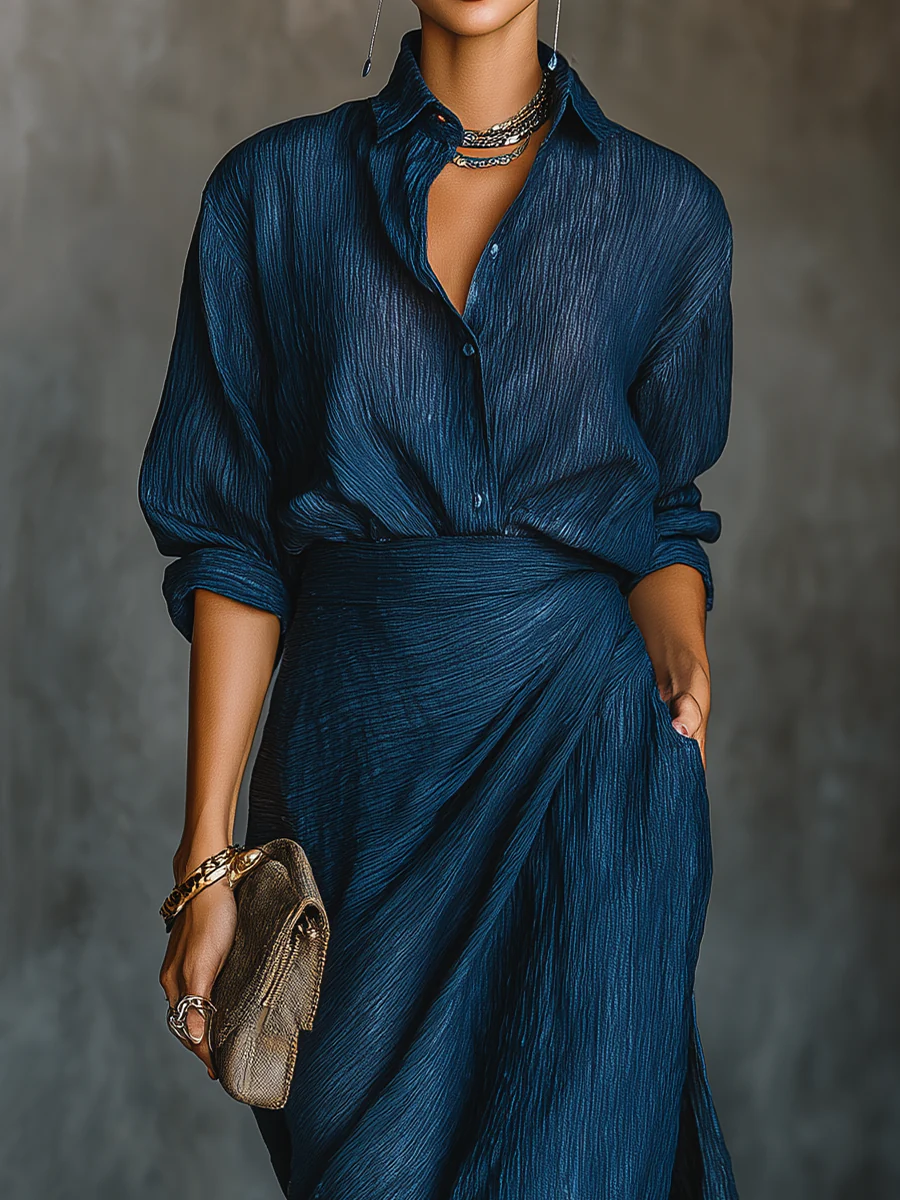 Women's draped 2-piece set side draped detail