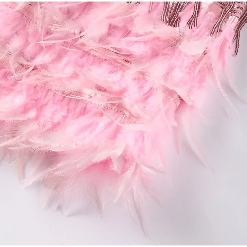 Women's Feather Mini Dress – Close Fit, Feather-Trimmed Hem movement view