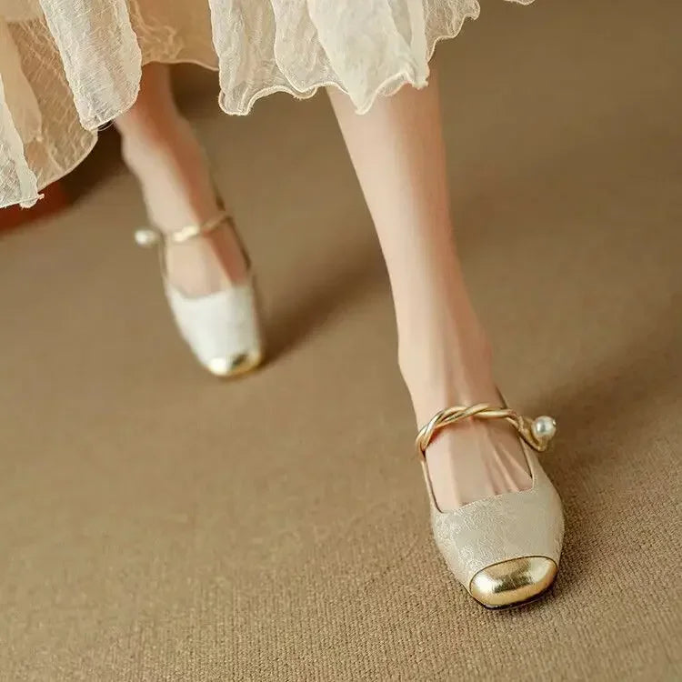 Women's Floral Mary Jane Shoes – Square Toe, Block Heel