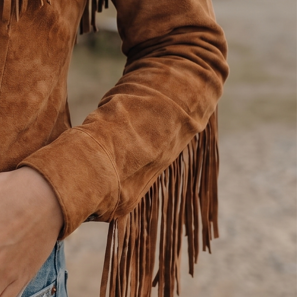 Women's Fringe Western Shirt Jacket – Point Collar, Chest Pockets styled view