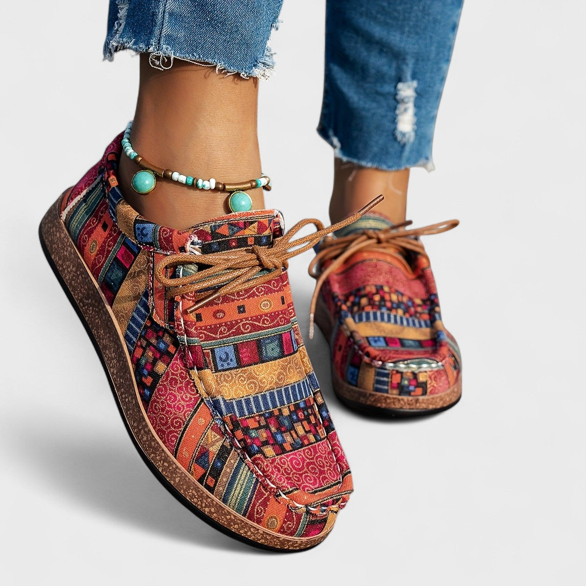 Women's Lace-Up Sneakers – Round Toe, Shock-Absorbing Sole side profile